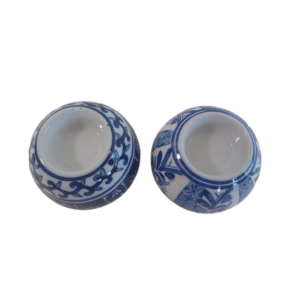 Vtg Set of 2 Round Delft Blue 3" Candle Holders Porcelain Oriental Hand Painted - Picture 2 of 5